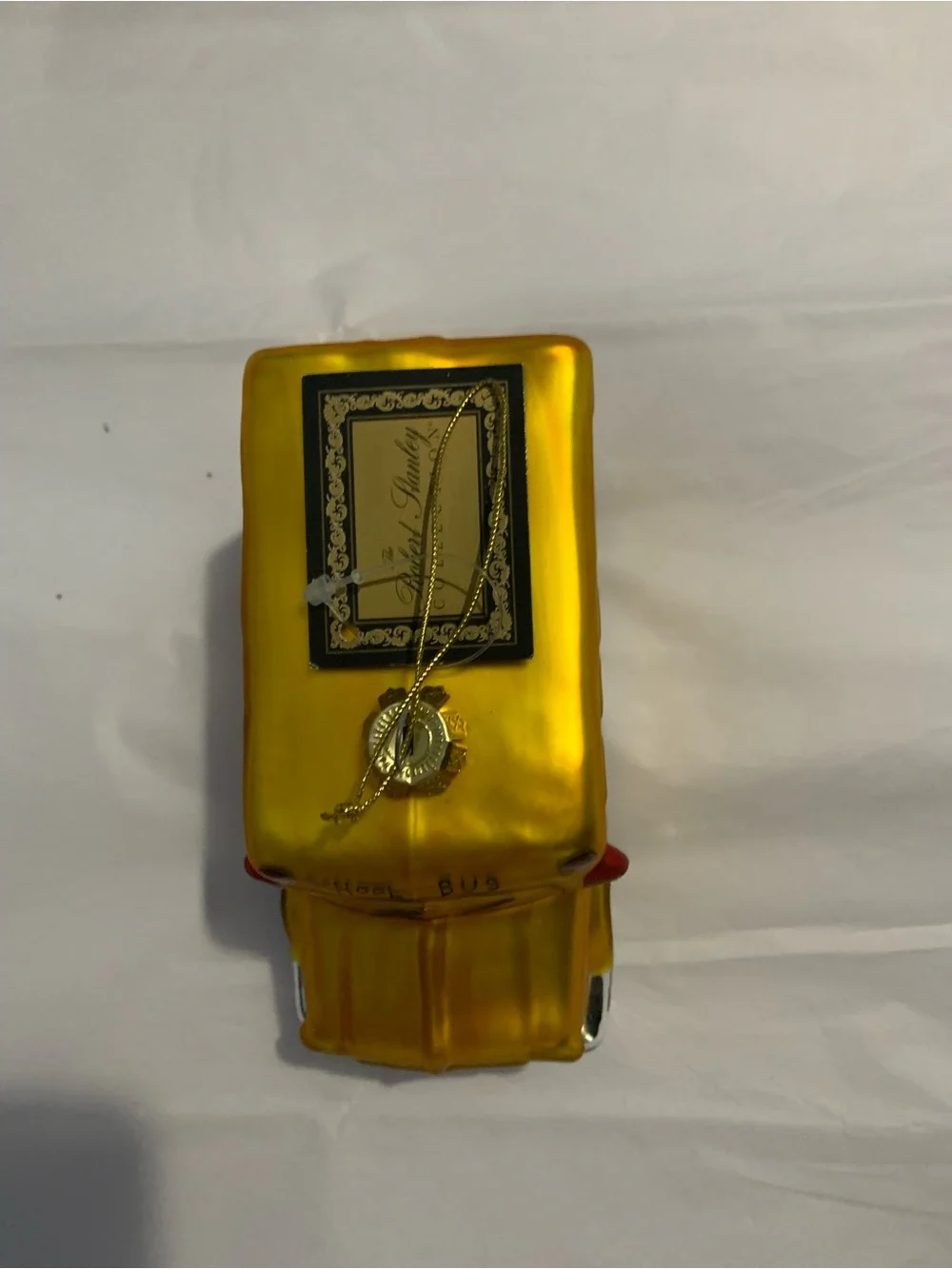 Vintage 2007 Robert Stanley Yellow School Bus Hand Blown Glass Ornament